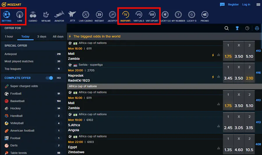 Mozzartbet Sports Betting Screenshot